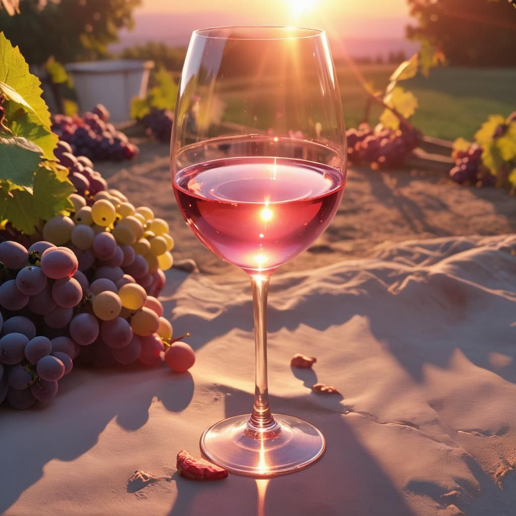 Hyperrealistic Rose Wine from Gascogne with Sunset Flare