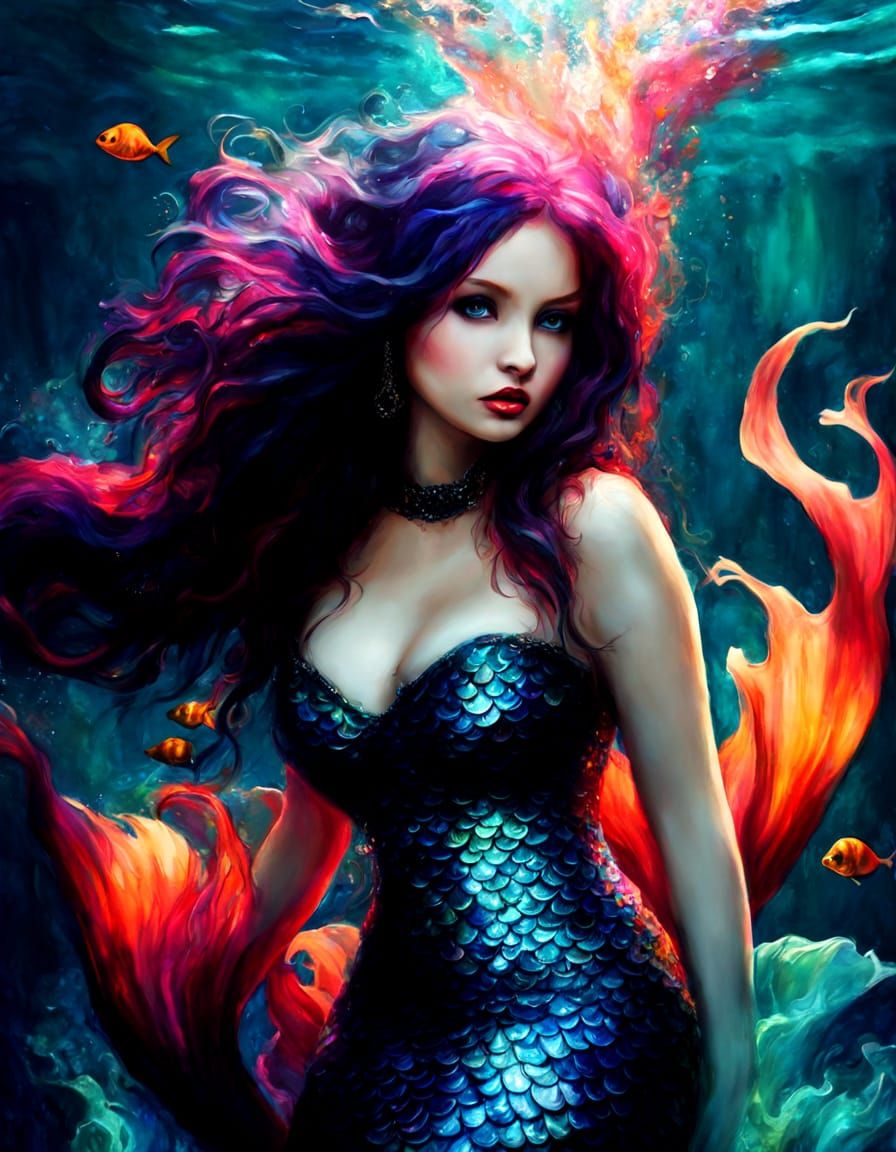 Impressionist Mermaid in Ethereal Underwater Scene