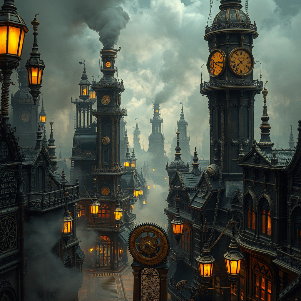 Ornate Steampunk Metropolis in Victorian Style