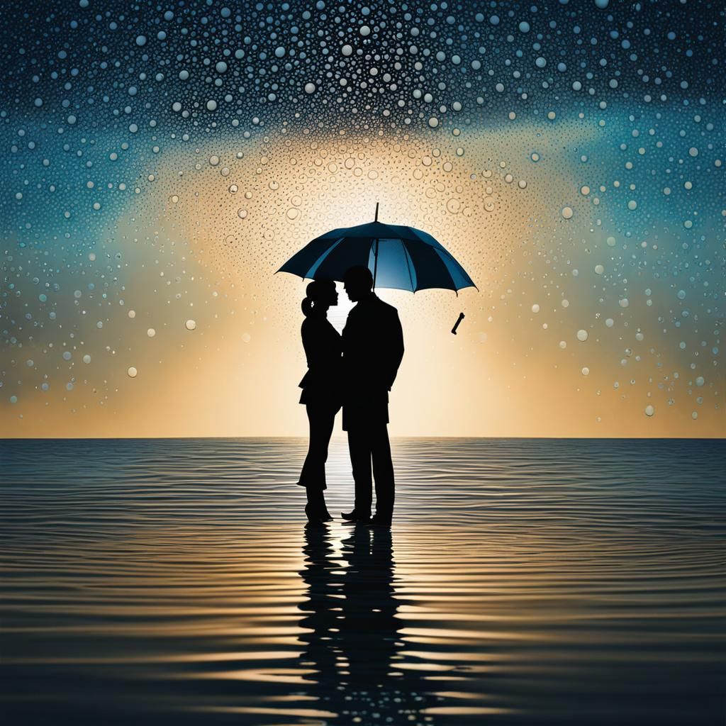 Romantic Four Seasons Embrace in Double Exposure