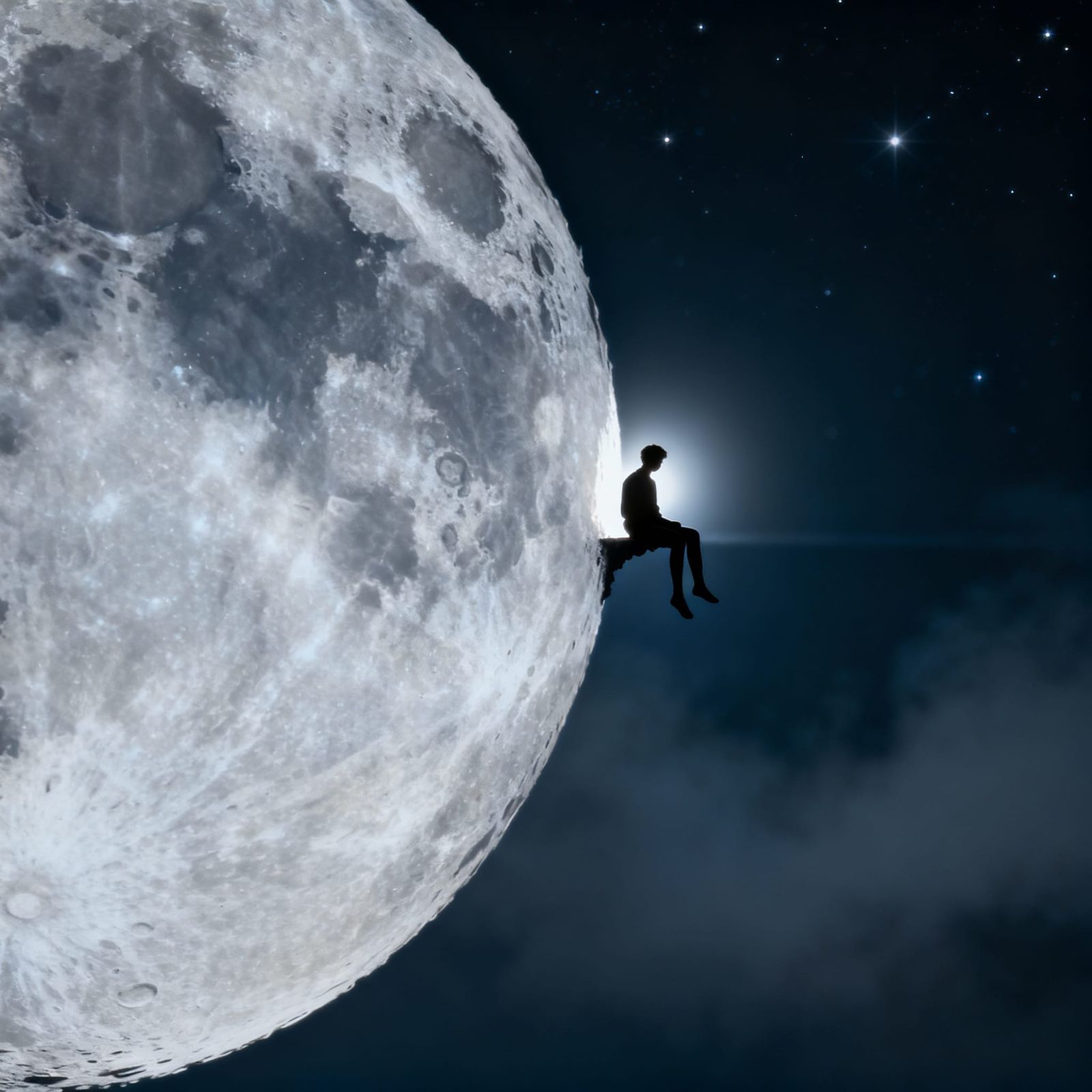 Colossal Ultra-Realistic Moon with Tiny Figure