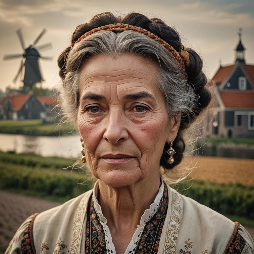 Dutch Woman Portrait in Traditional 1950s Style