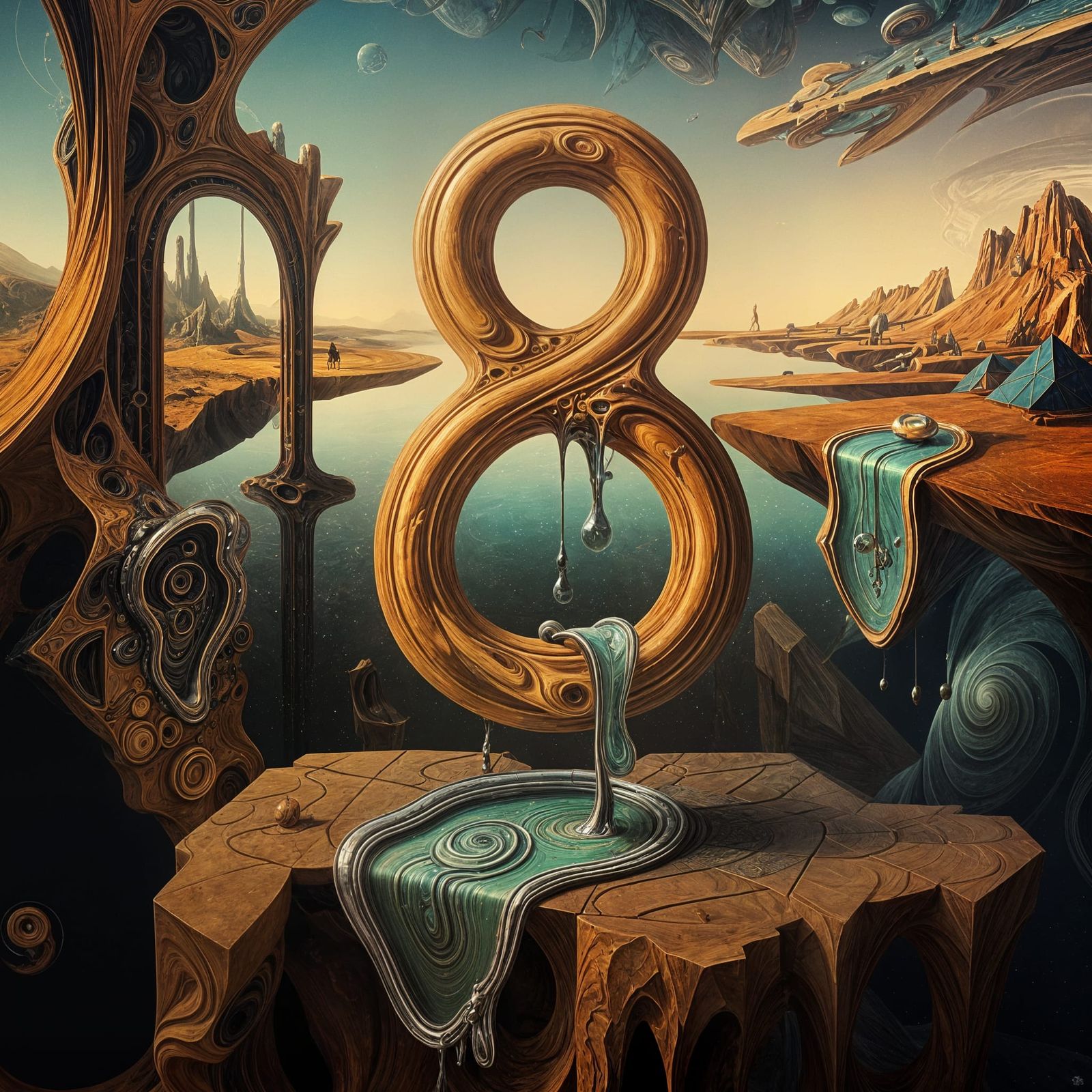 Surreal Melting 8s in Dali-Style Oil Painting