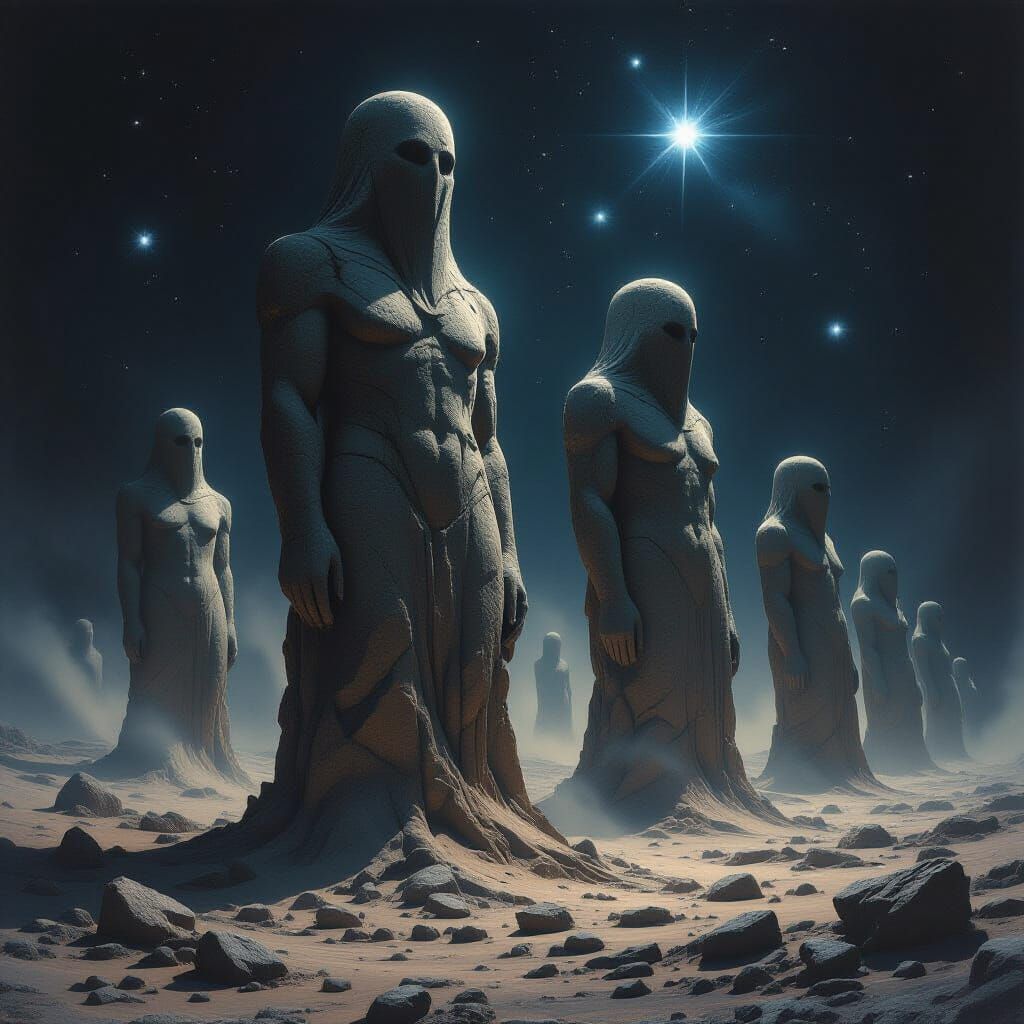 Cosmic Statues in Eldritch Nebula
