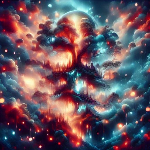 Whimsical Girl Surrounded by Fireflies in a Vibrant Gouache...