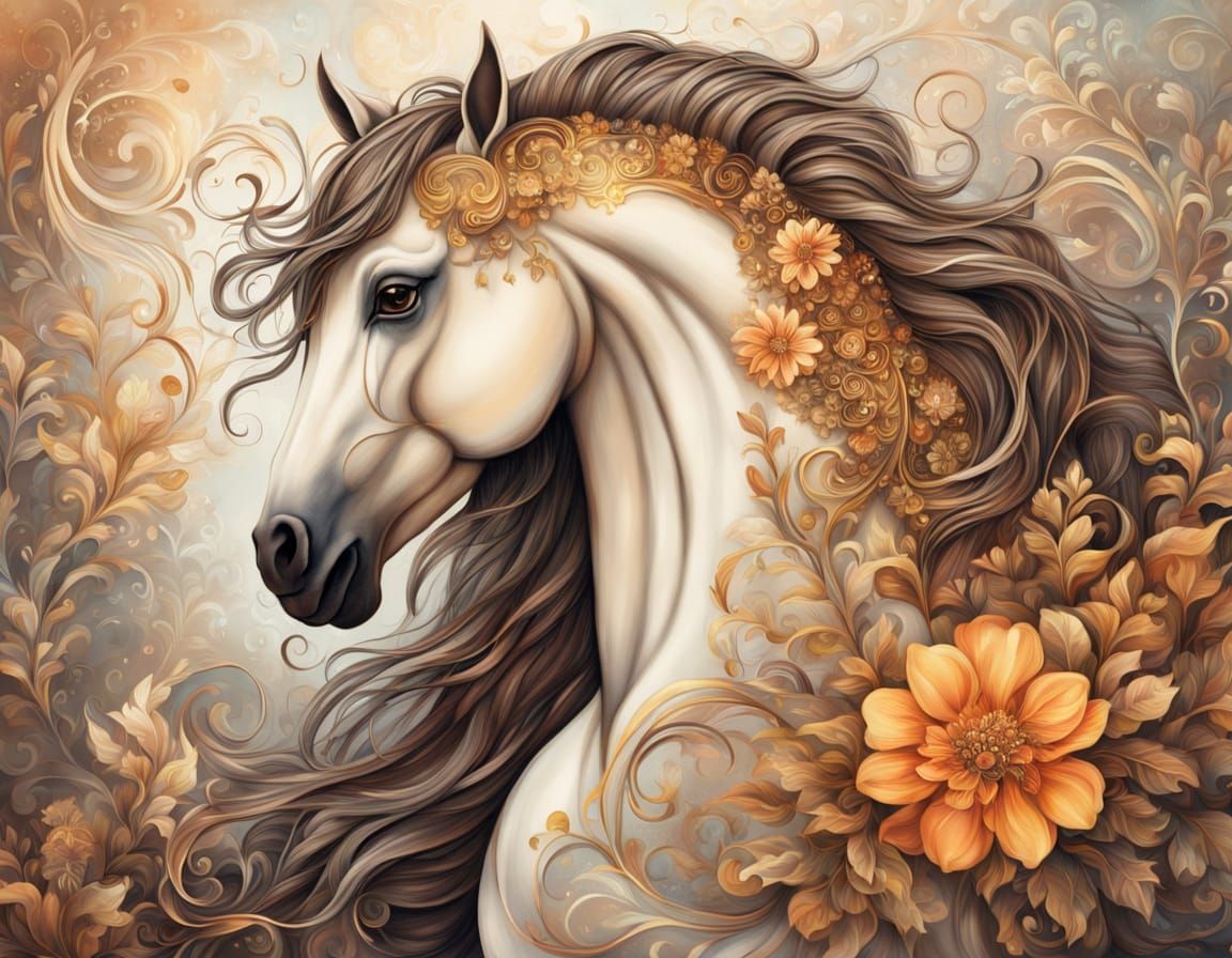 Elegant Horse Portrait in Airbrush Acrylic