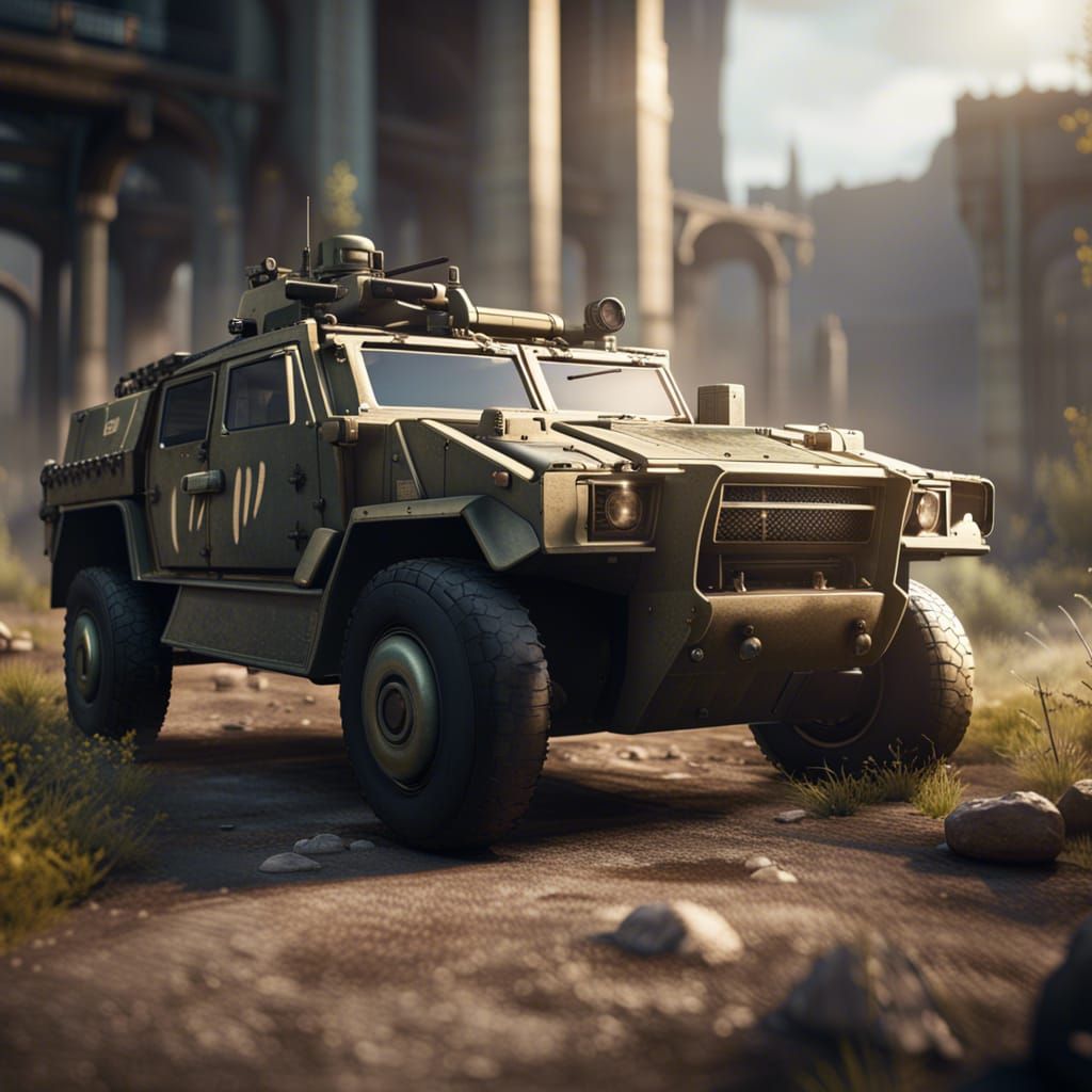 Army Car in 3D Game Cinematic Style