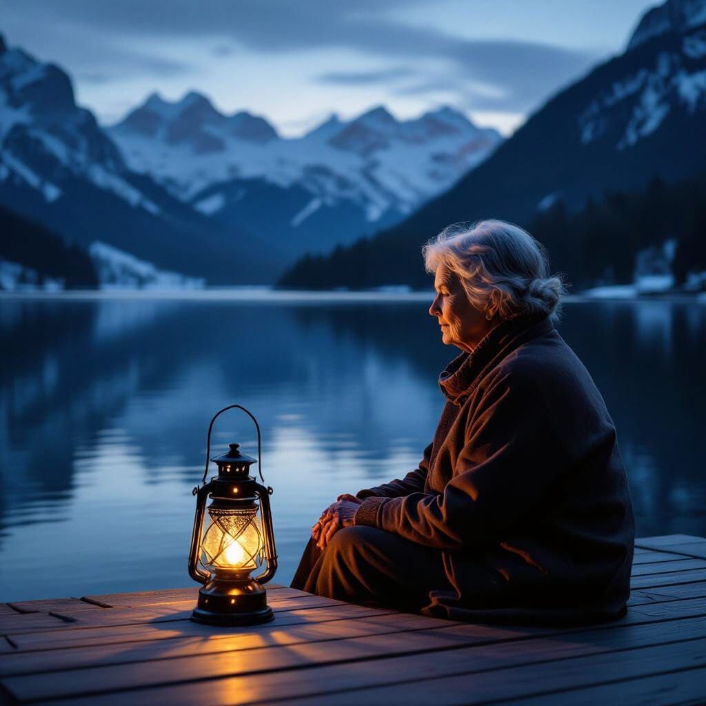 Hyperrealistic Alpine Lake Scene at Dusk
