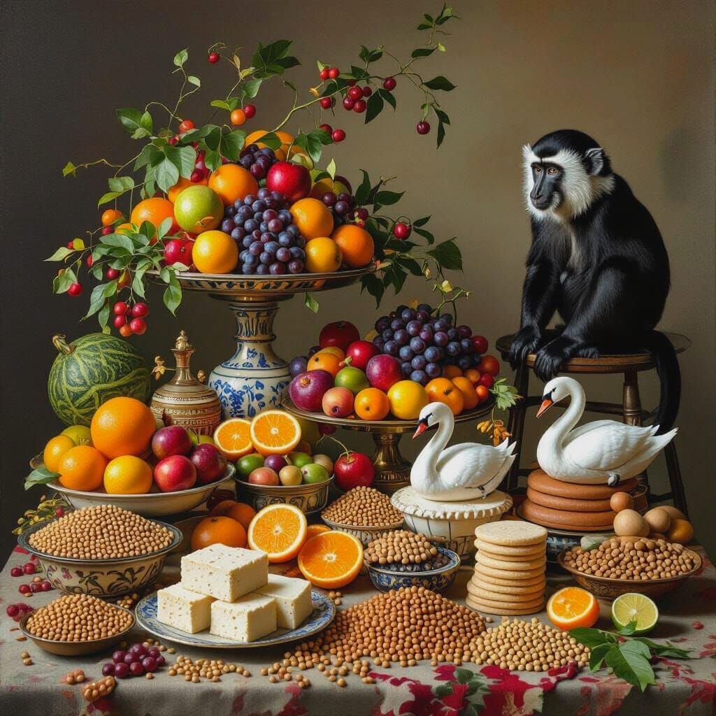 Dutch Harvest Still Life with Tofu and Monkey