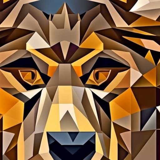 Brown Bear in Cubist Geometric Forest Art