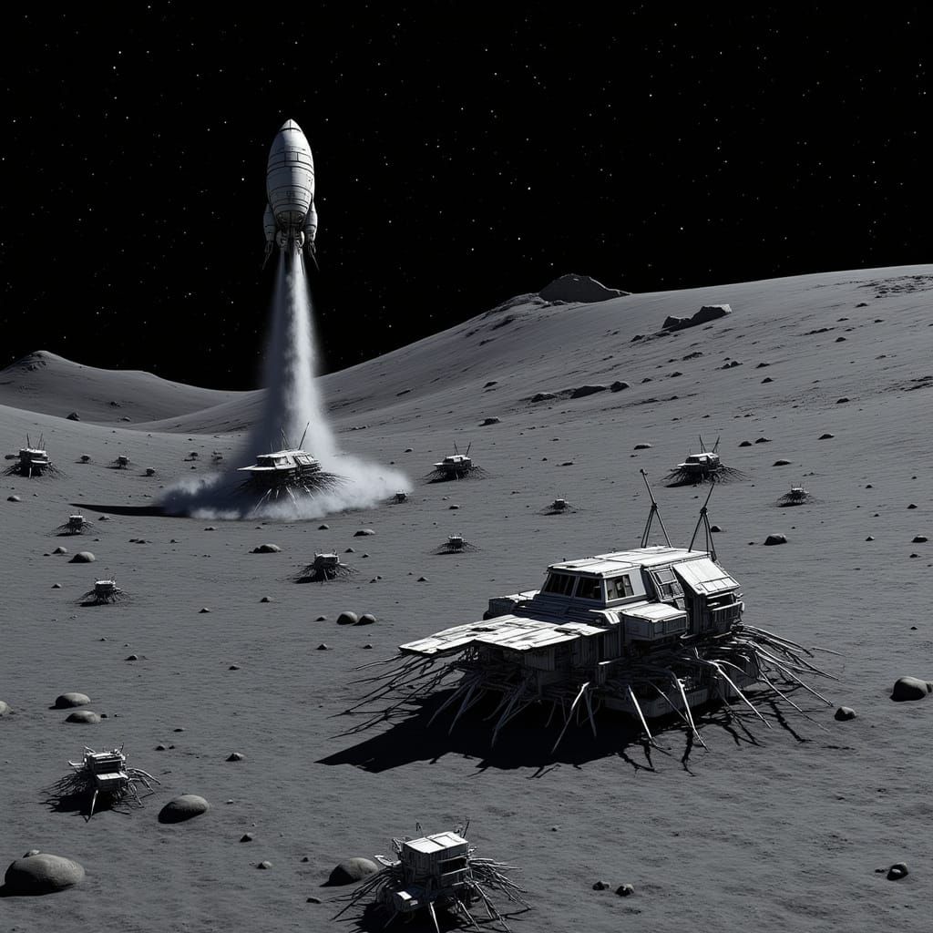 Futuristic Lunar Colony Under Starry Sky as Missile Approach...