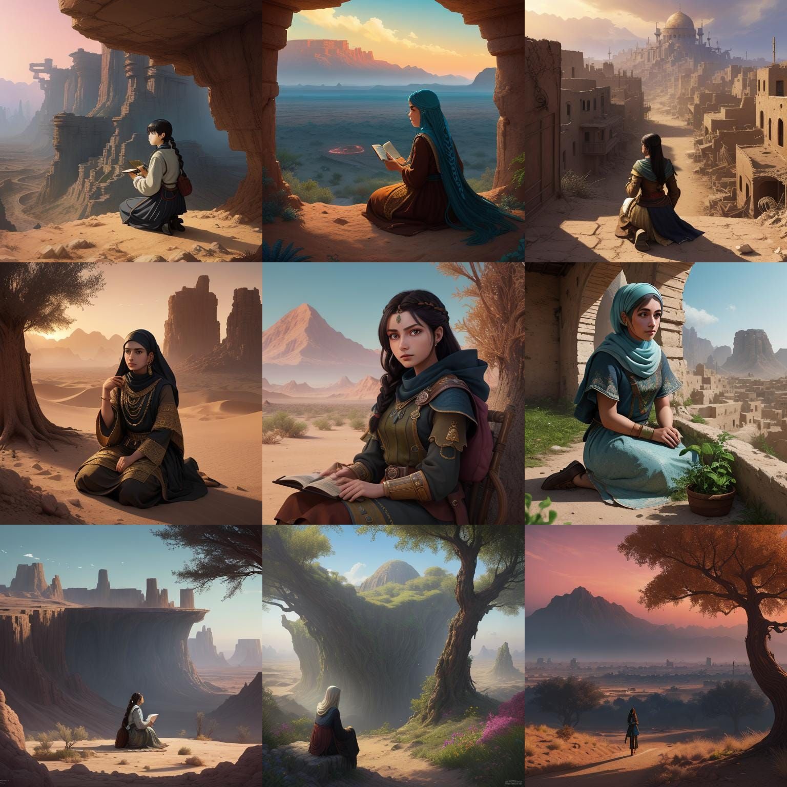 Girl in Middle Eastern Village at Dawn