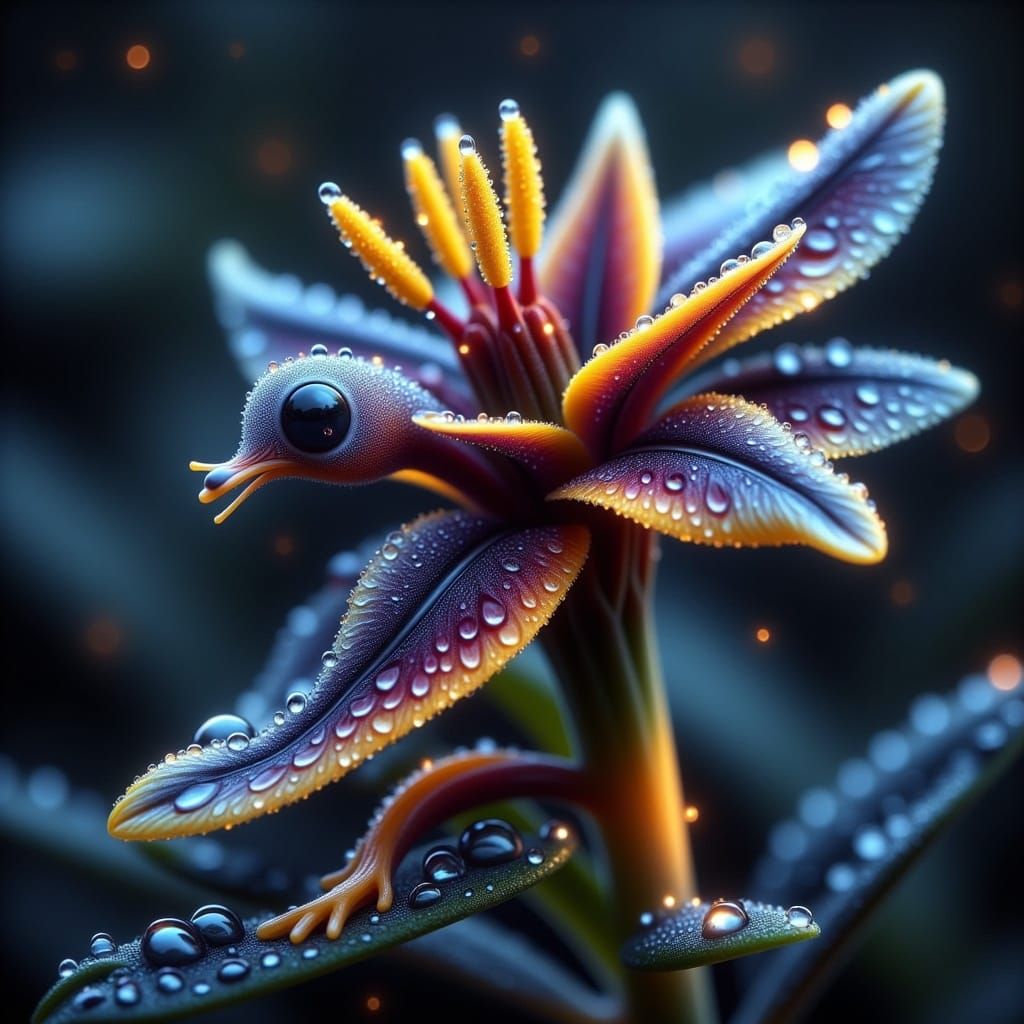 Nebula Flower and Bird Hyperrealistic Composite