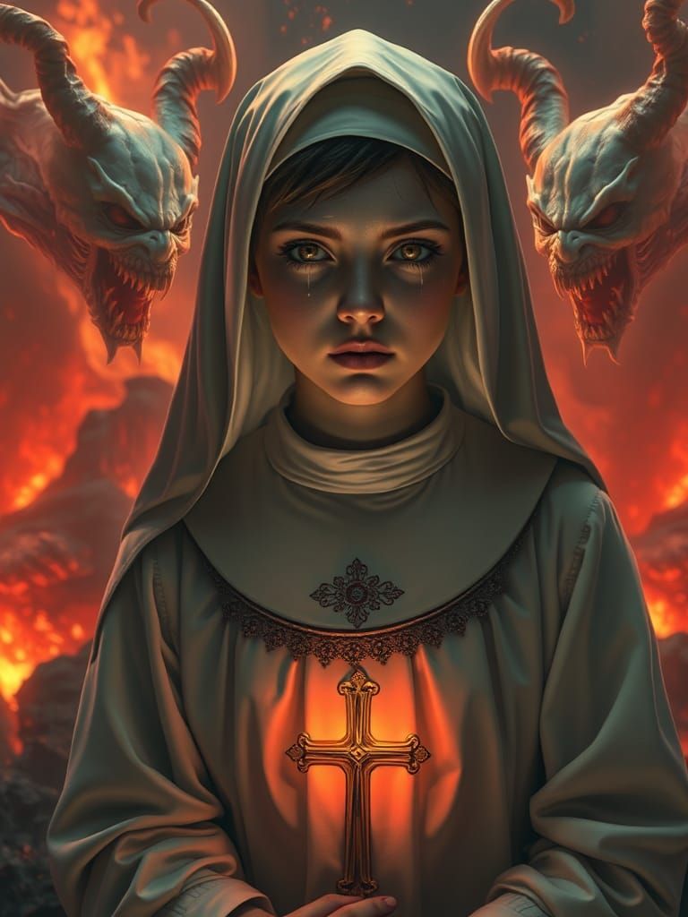 Nun Praying in Apocalyptic Gehenna, Synthwave Style