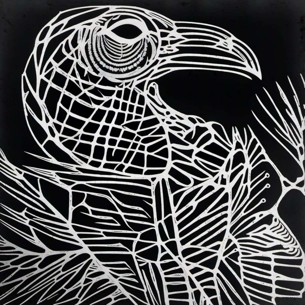 Raven Skeleton Photogram with Intricate Patterns