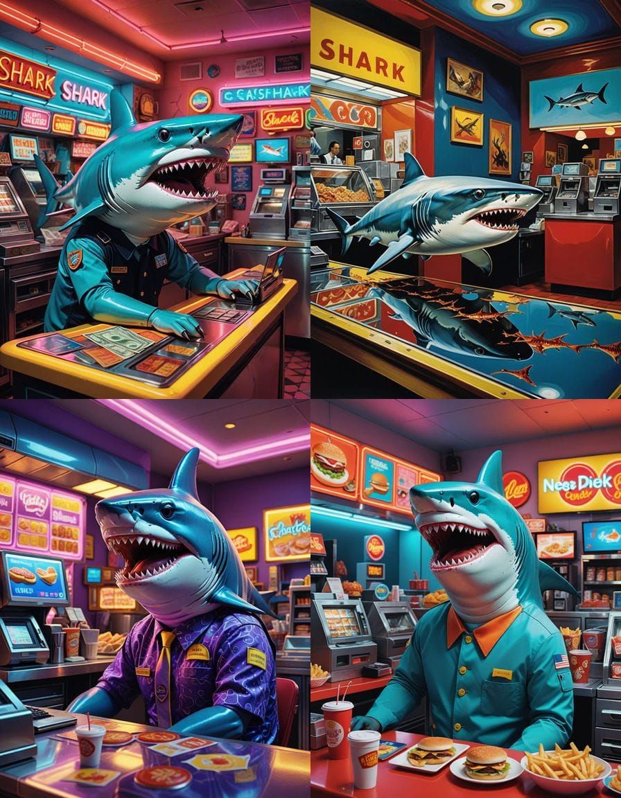 Shark Employee at Quirky Fast Food Restaurant