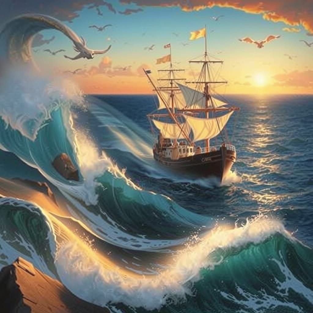 Vast Ocean Landscape in Atmospheric Digital Art Style