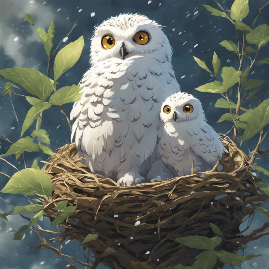 Three-Eyed Baby Snow Owl in Anime Style