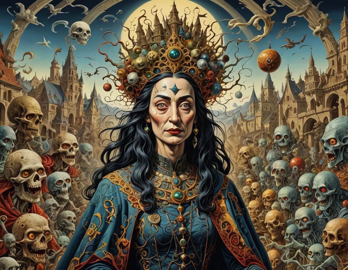 Medieval Witch Queen and Zombie Temple, Salvador Dali Style