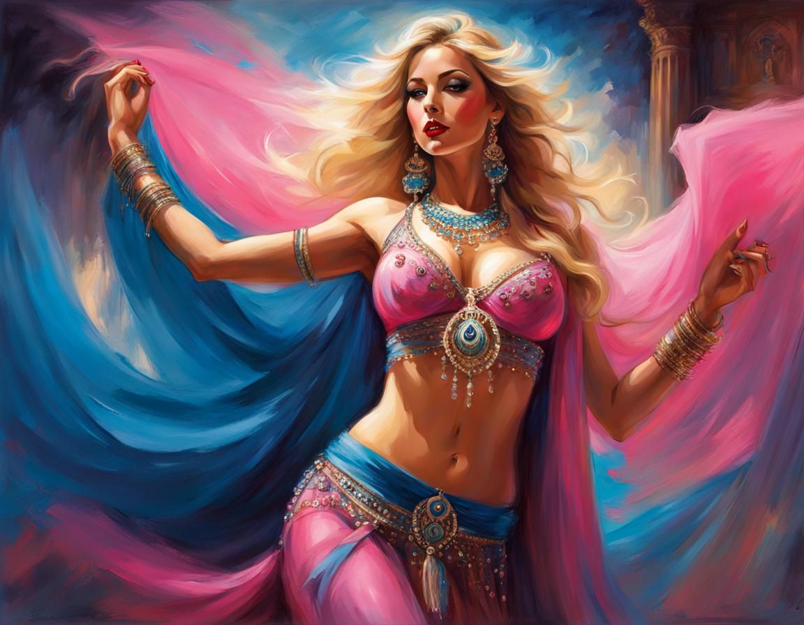 Gorgeous Belly Dancer in Digital Chalk Art Style