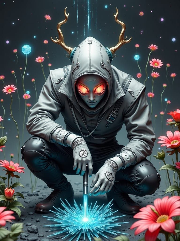 Surreal Futuristic Cultivator Amidst a Lush Organic Landscap...