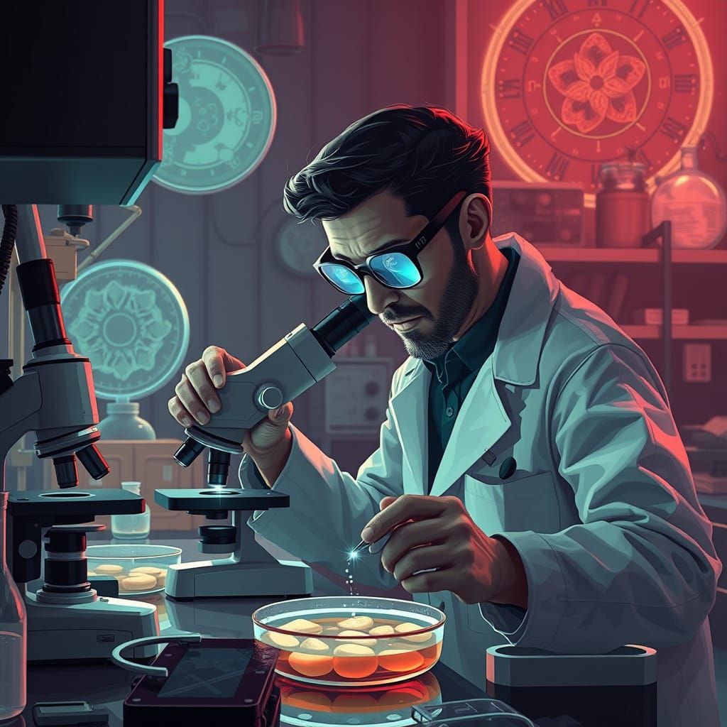 Scientist Researches Watermarks in Futuristic Lab