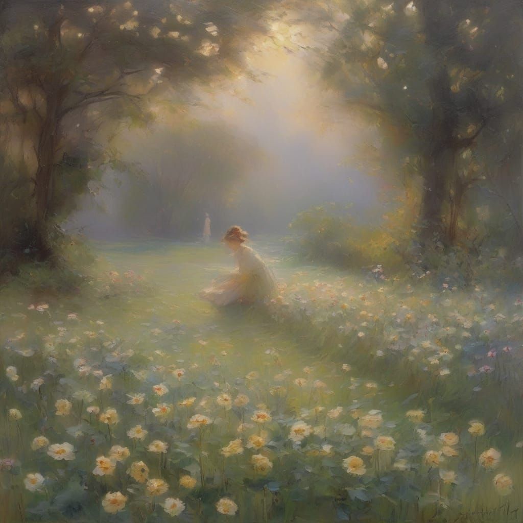 Adorable Bear Sleeping in Misty Garden Painting