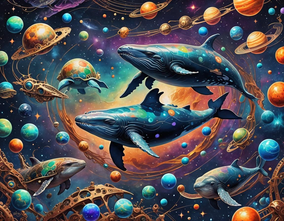 Whales Swimming in Space: Holographic Cosmic Illustration