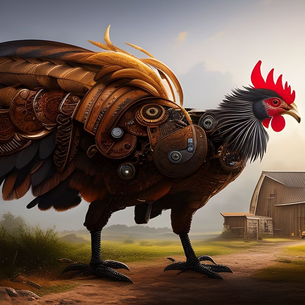 Steampunk Rooster Portrait in Detailed Armor