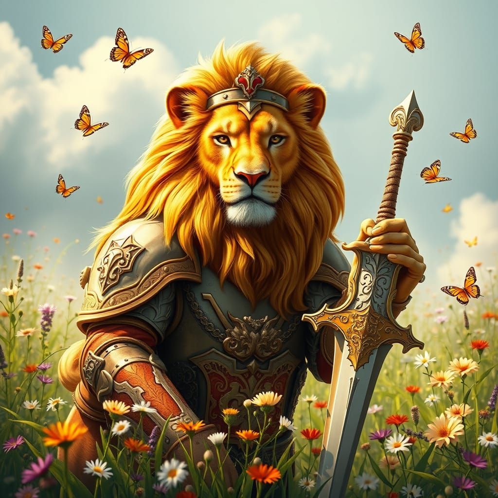 Regal Lion Paladin in Art Nouveau Style