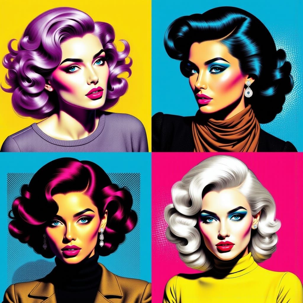 Pop Art Collage of Four Women in Warhol Style