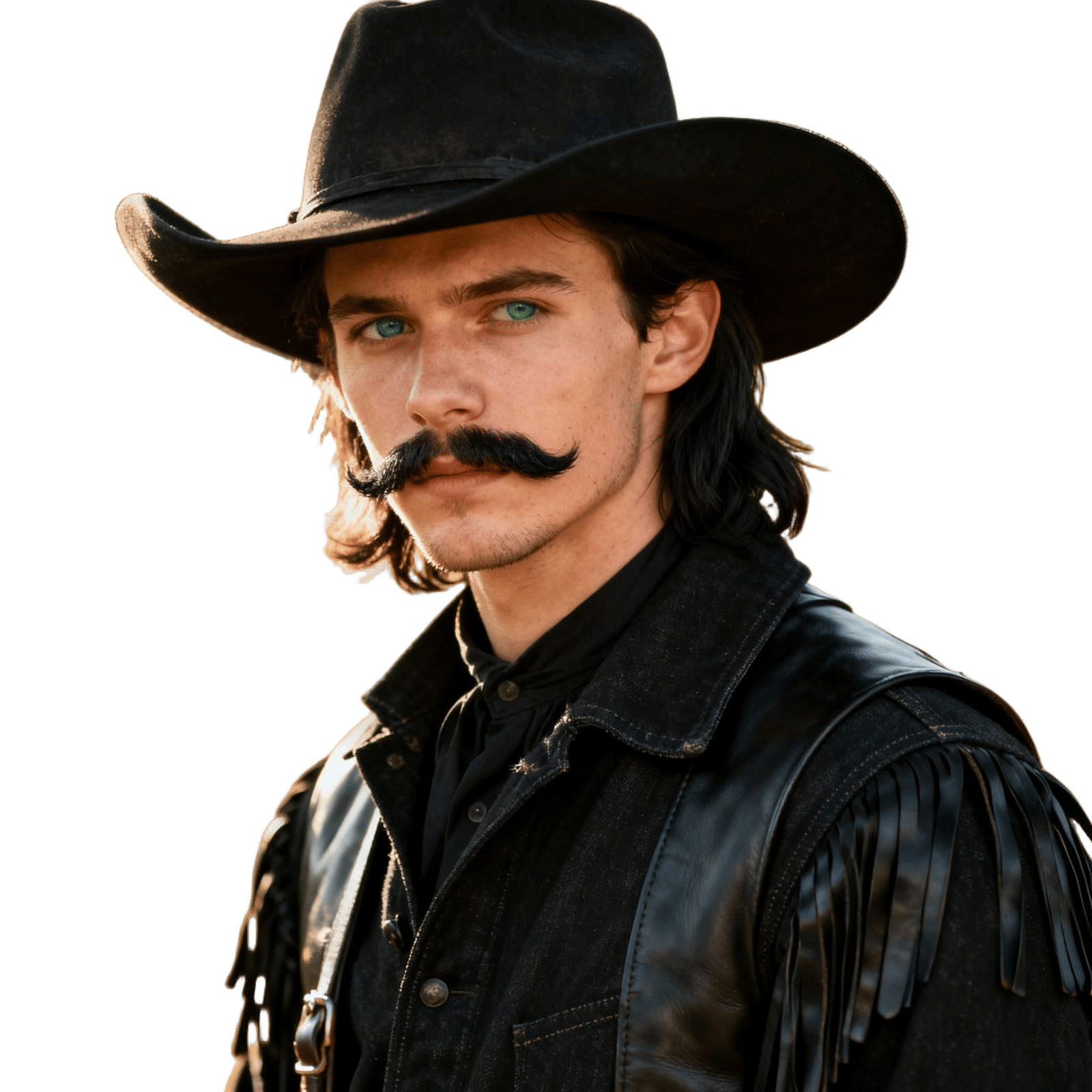 Handsome Slavic Cowboy in 1880s Black Attire