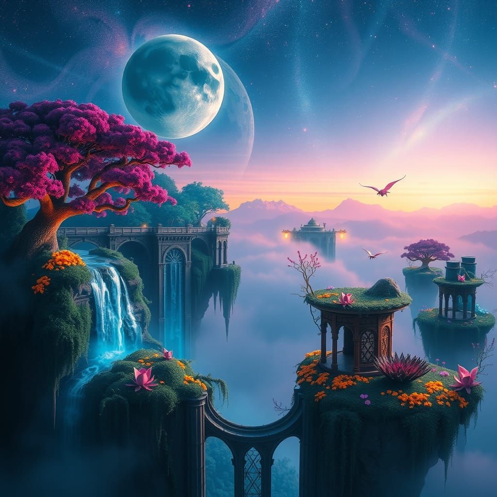 Surreal Dreamscape with Floating Islands and Bioluminescent ...