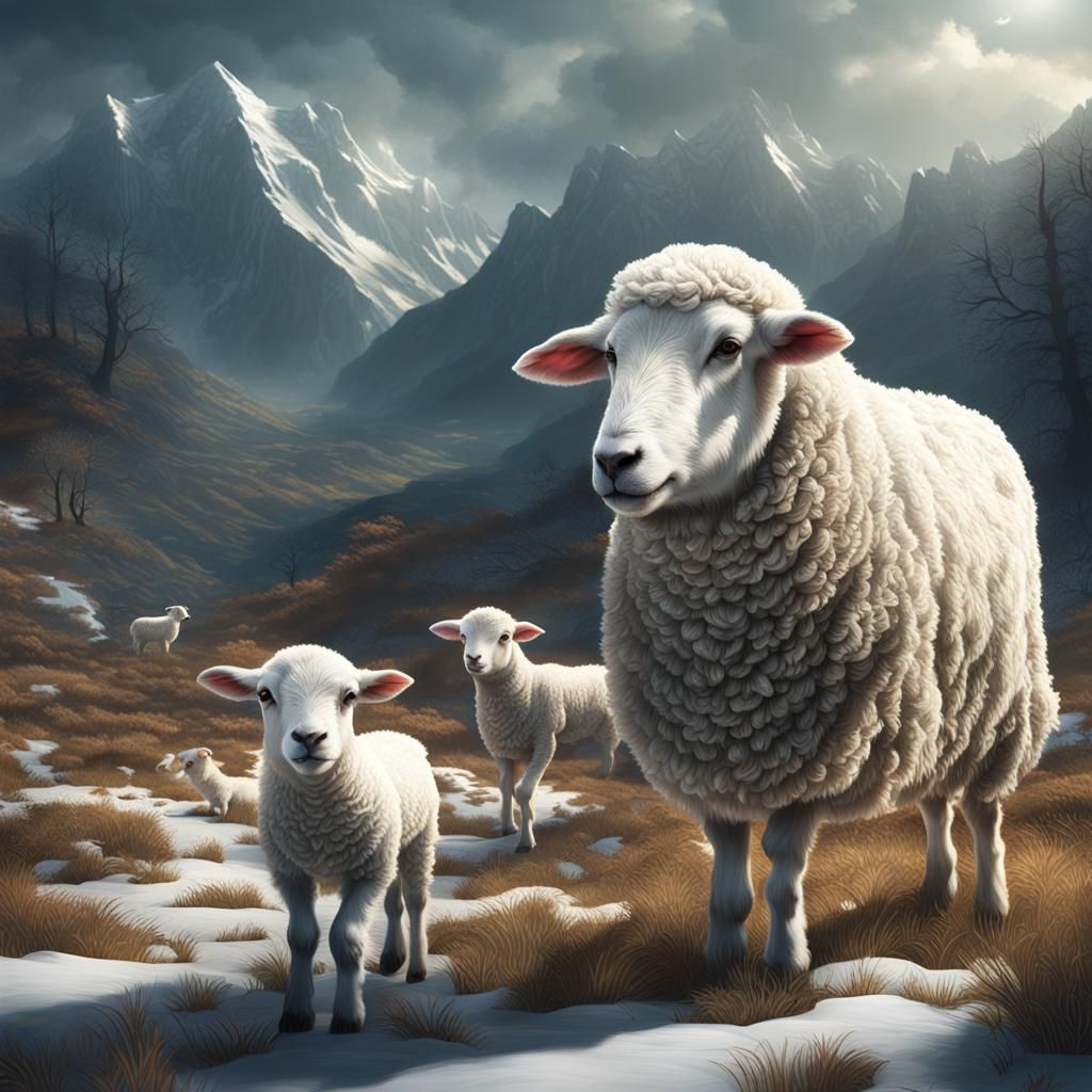 Mary and Lamb Matte Painting, Detailed Art