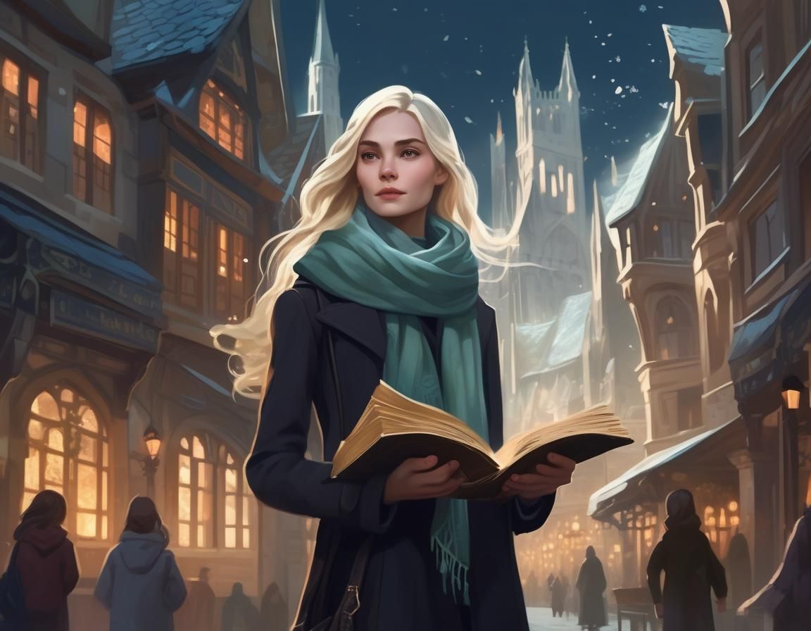 Woman Casting Magic in Fantasy City