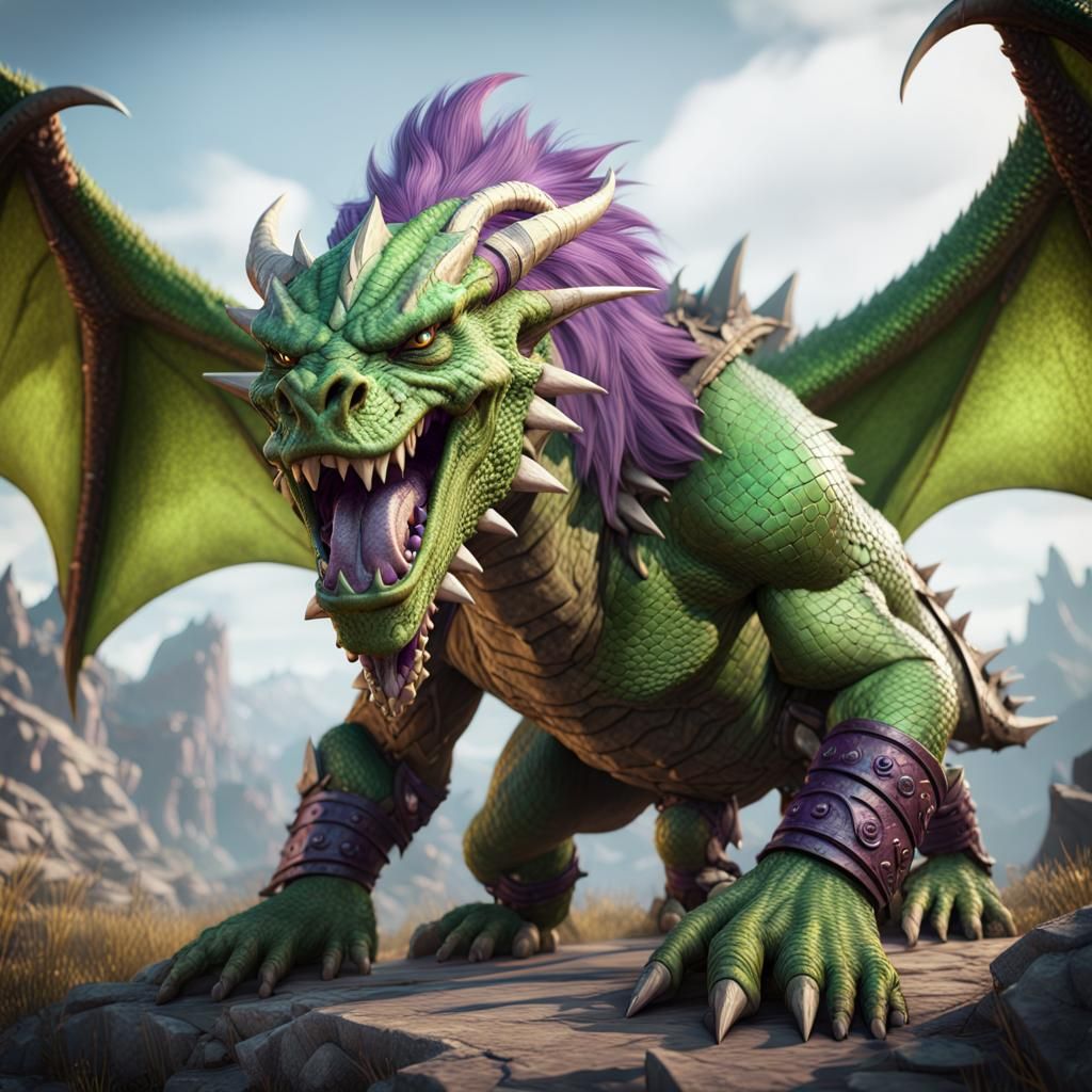 Half-Orc Barbarian Riding a Green Dragon