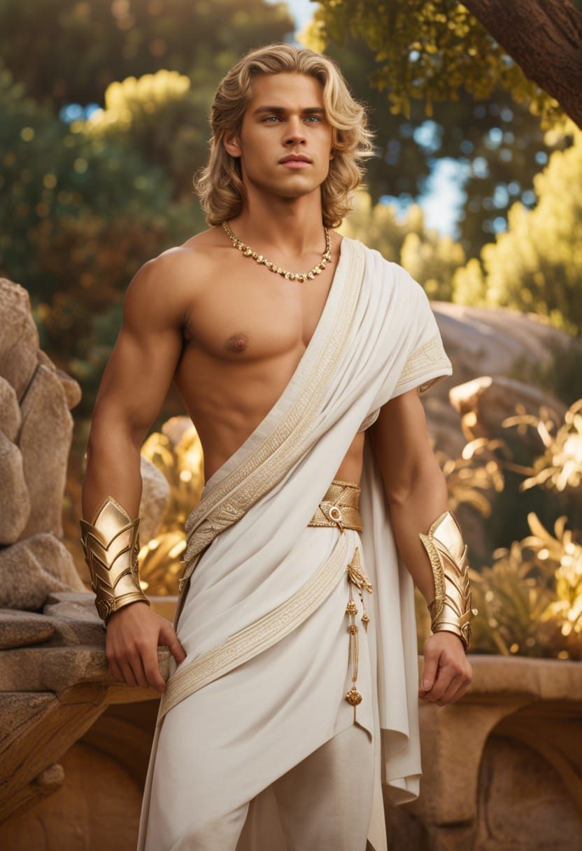 Teen Man in Greek Clothes, Detailed Digital Art