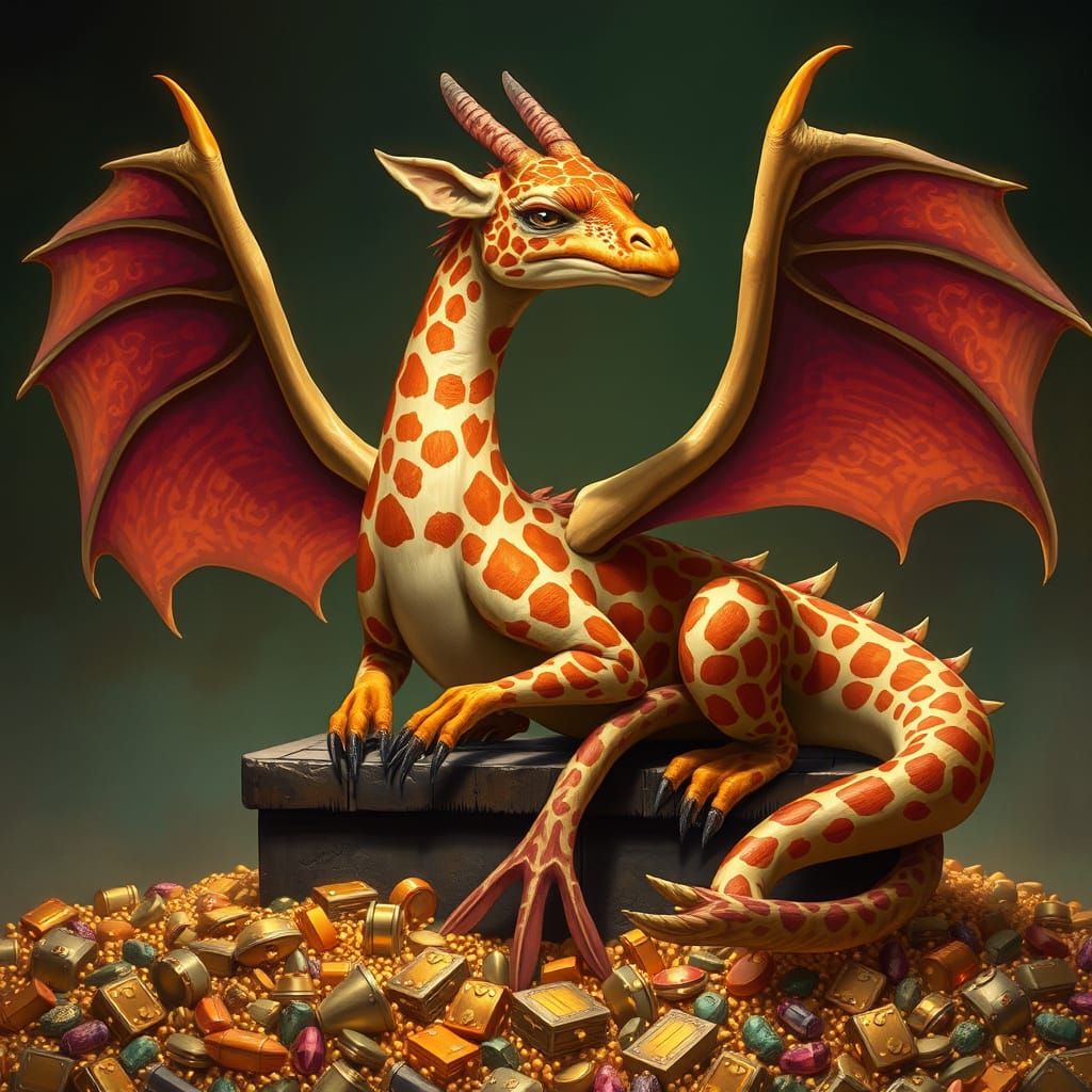 Giraffe-Necked Dragon on Treasure Hoard