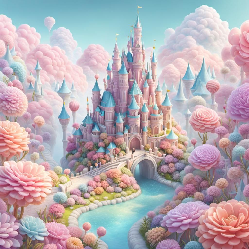 Fantasy Kingdom Map in Pastel Candy Art Style