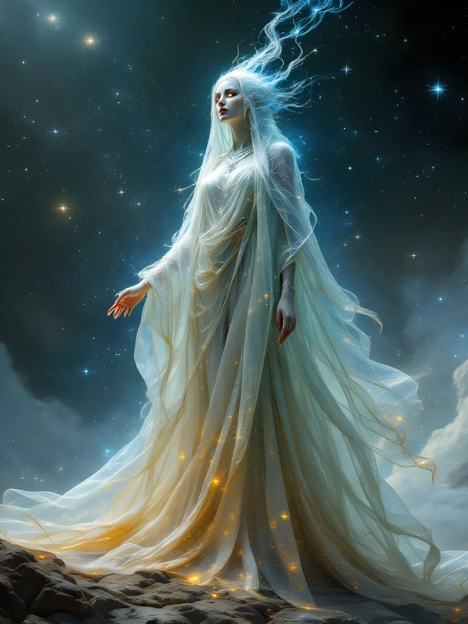 Cosmic Goddess Unveiled in Ethereal Splendor