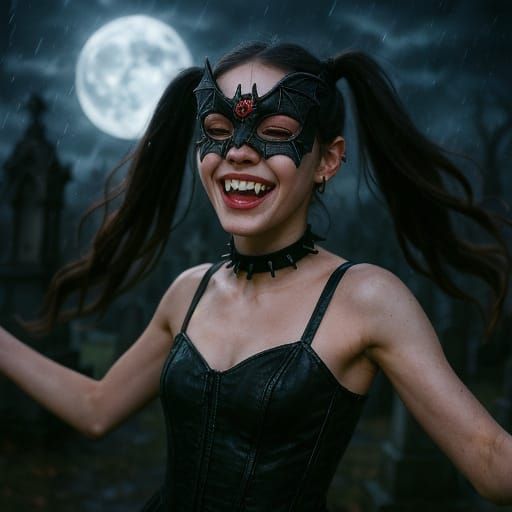 Gothic Teen Dances in Cemetery: Dark Fantasy Portrait