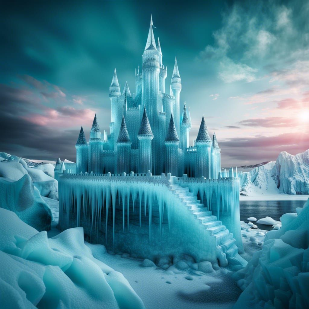 Insanely Detailed Hyperrealistic Ice Castle Landscape