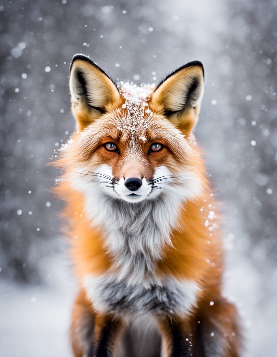 Serene Fox in Winter Forest Clearing