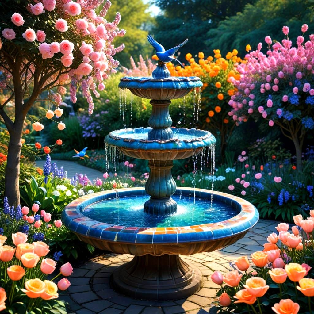 Vibrant 2-Tier Garden Scene in Iridescent Hues
