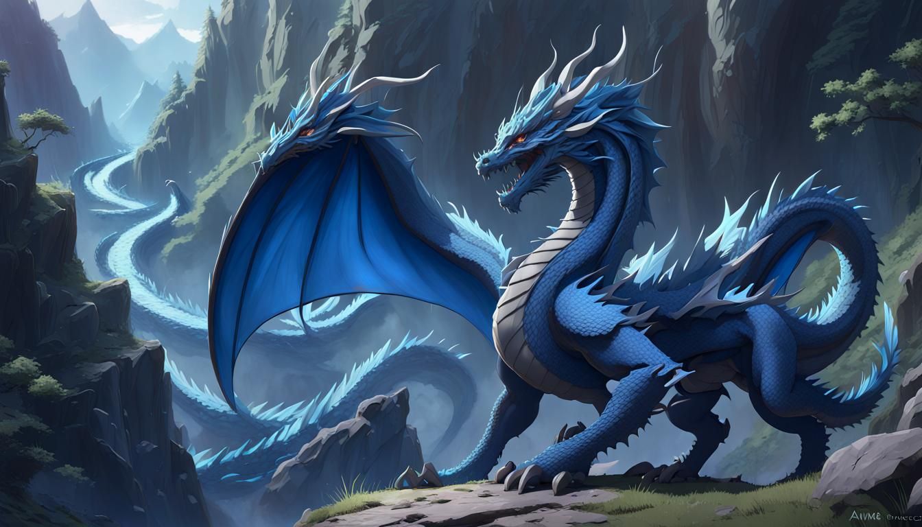 Blue Dragon Shapeshifter in Anime Style