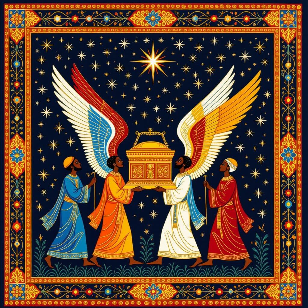 Angels Guide Priests Carrying Ark of Covenant at Night