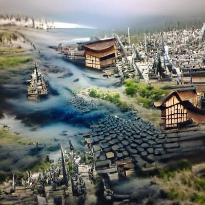 Detailed Matte Painting of 1600s Japanese City