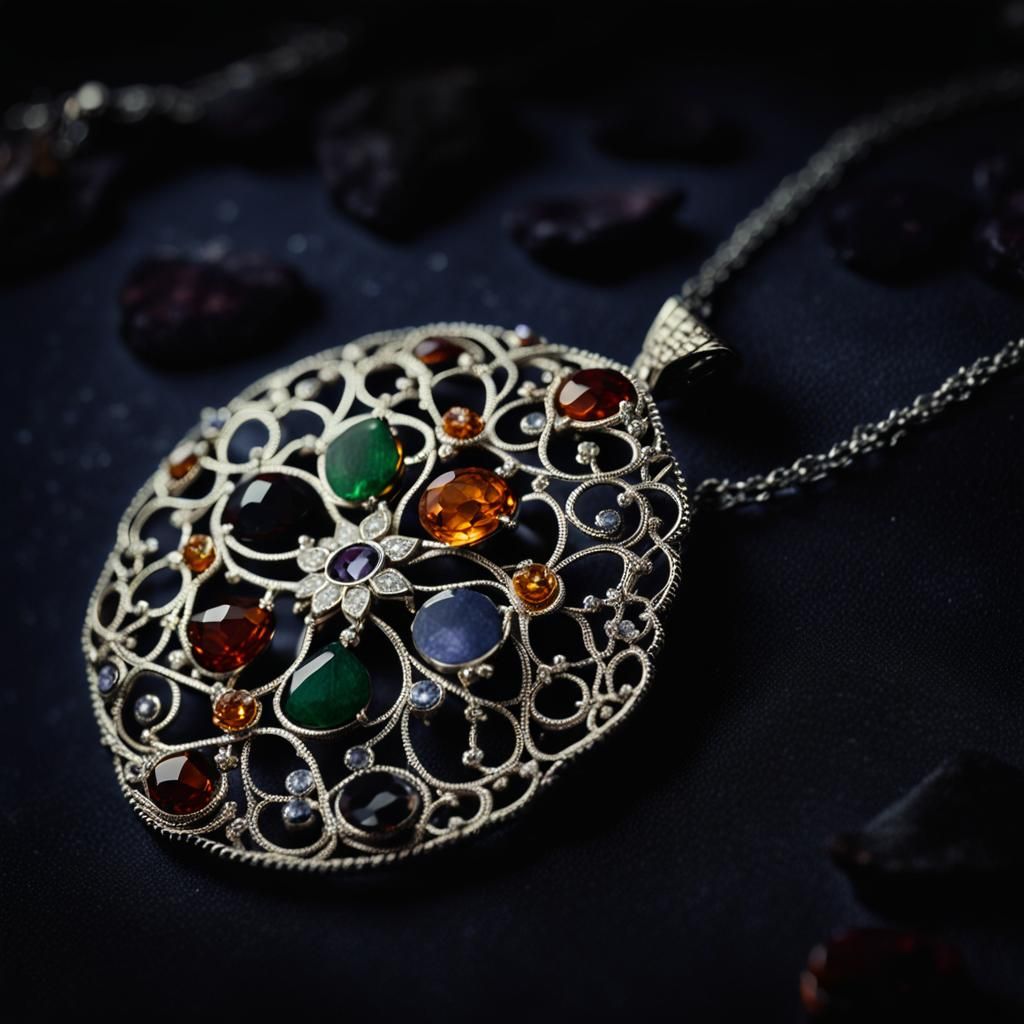 Silver Navratna Gemstone Pendant in Cinematic Style