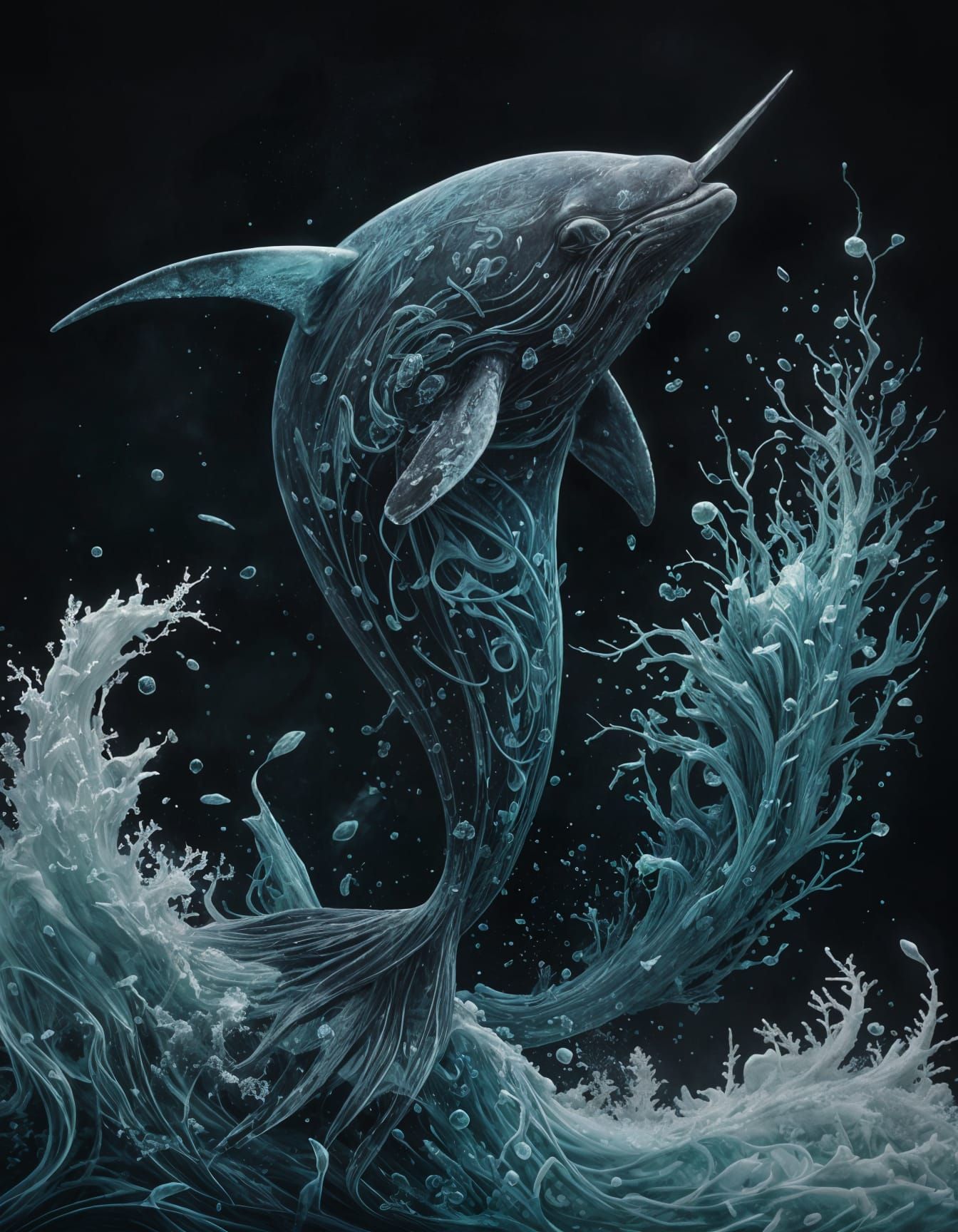 Epic Icebound Leviathan in Teal and Black, Swirling with Int...