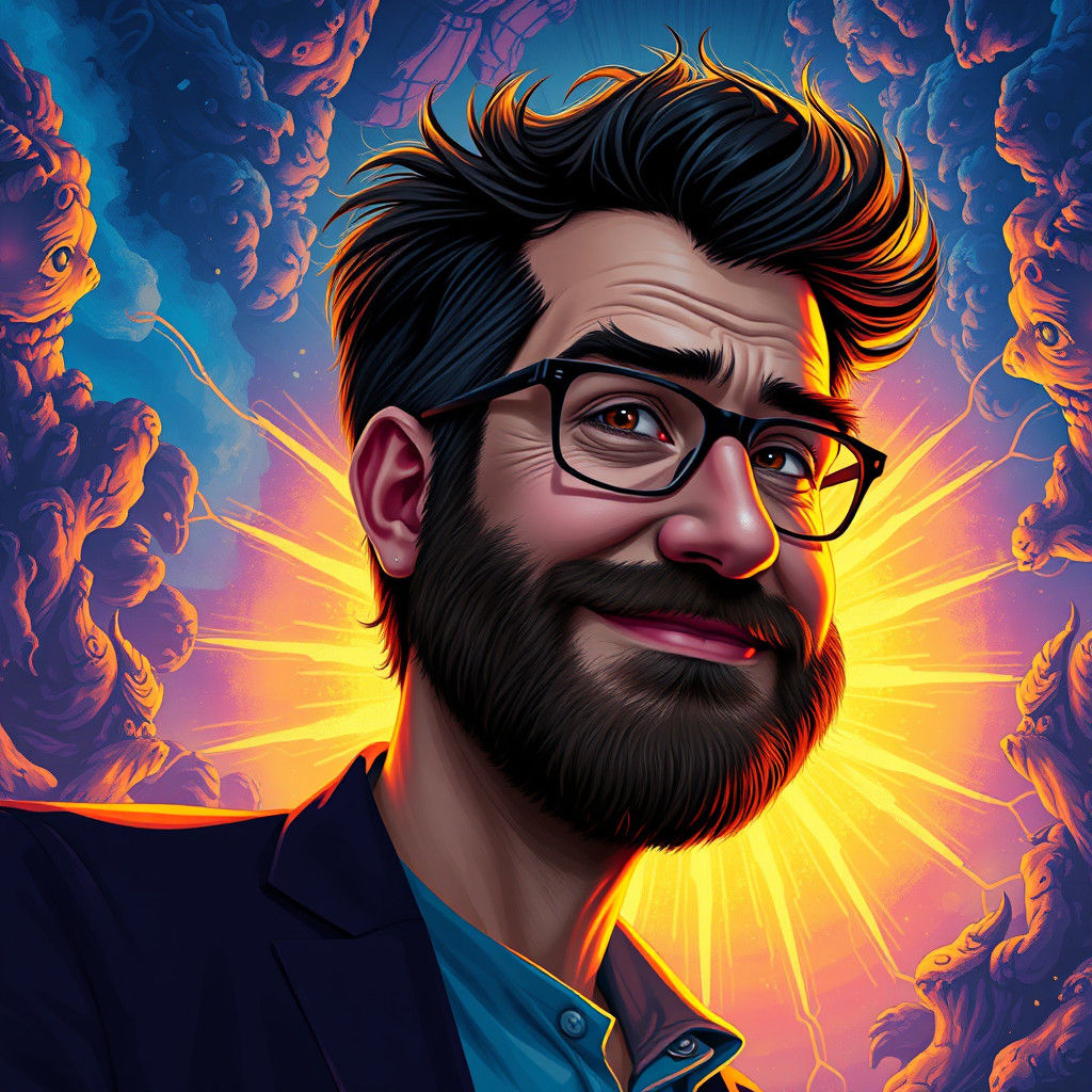 Vibrant Caricature in Surreal Fantasy Art Style